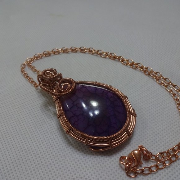 Stunning "PURPLE SOLAR AGATE" COPPER WIRE-WRAPPED Pendant/Chain #738A - Picture 1 of 3